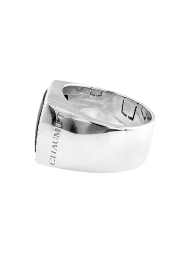 Bague Chevalière Chaumet Or Gris, Diamants et Ebène 58 Facettes