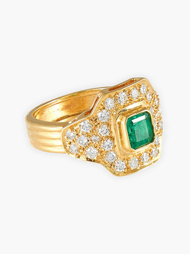 Bague Bague Or Jaune Emeraude Et Pavage De Diamants 58 Facettes HS19943