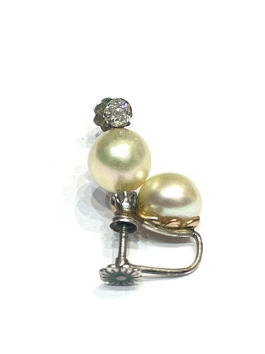 Boucles d'oreilles Boucles d’oreilles anciennes diamants et perles de culture 58 Facettes
