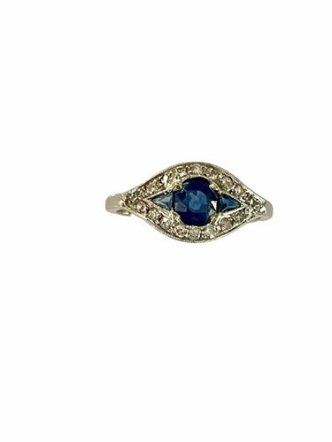 Bague 50 Bague Art Déco Platine Saphirs  Diamants 58 Facettes