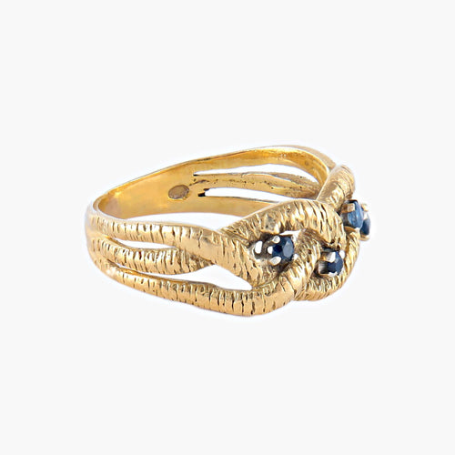 Bague Bague Tressée Or jaune pierres bleues 58 Facettes