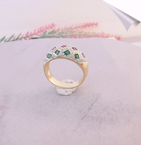 Bague 54.5 Bague Arlequin Emeraudes Rubis Saphirs Diamants 58 Facettes AA 1510
