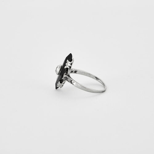 Bague 53 Bague Art Déco Or blanc Diamant Onyx 58 Facettes