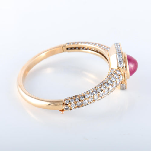 Bracelet OJ PERRIN - Bracelet or jaune diamants rubis cabochon 58 Facettes 2846