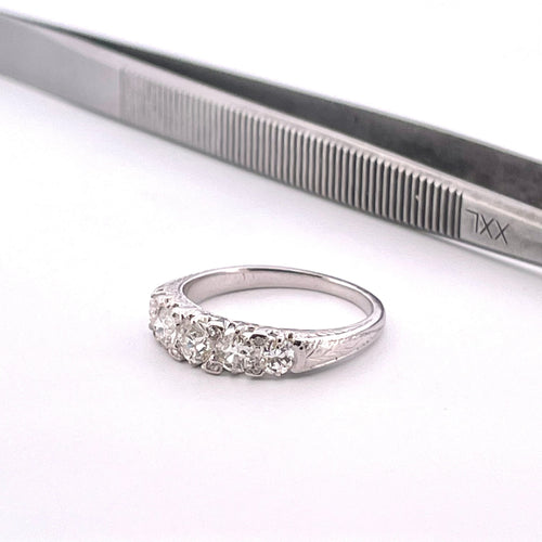 Bague Alliance ancienne en Or blanc & diamants 58 Facettes