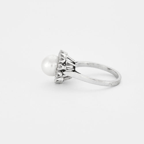Bague 55 Bague Fleur Or gris Perle Diamants 58 Facettes 230325