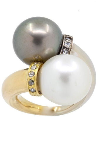 Bague BAGUE TOI ET MOI PERLES ET DIAMANTS 58 Facettes 039241