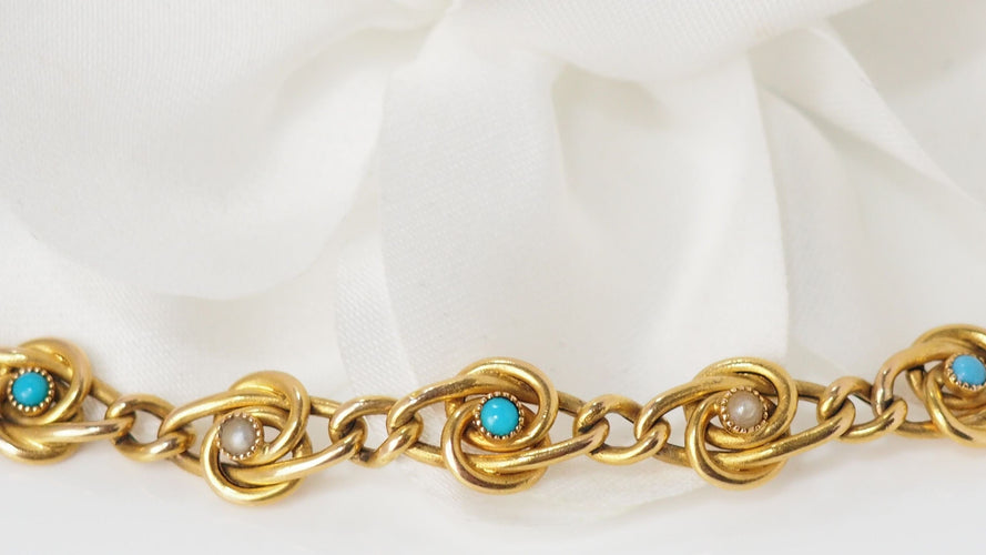 Bracelet Bracelet En Or Jaune, Perles Fines Et Turquoises 58 Facettes 31737