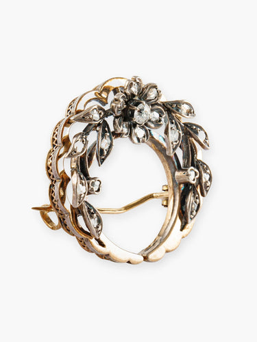 Broche Broche Fleur Ancienne Or/Argent et Diamants. 58 Facettes 170006