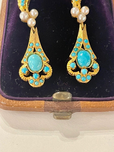 Boucles d'oreilles Pendants d'Oreilles Or, Turquoises Et Perles 58 Facettes