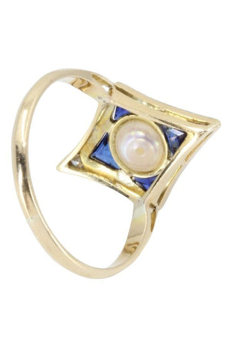 Bague BAGUE ART-DÉCO SAPHIRS PERLE ET DIAMANTS 58 Facettes 056201