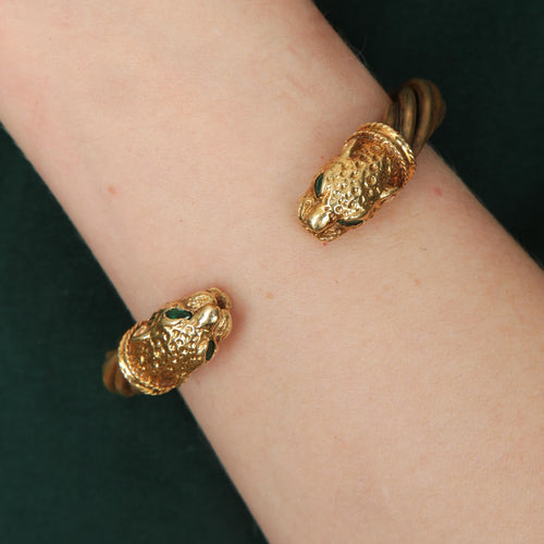Bracelet Jonc torsadé 2 têtes de panthères 58 Facettes P8L3