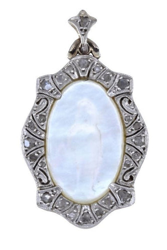 Pendentif Médaille Art Déco, vierge en or jaune/ blanc 58 Facettes 063601