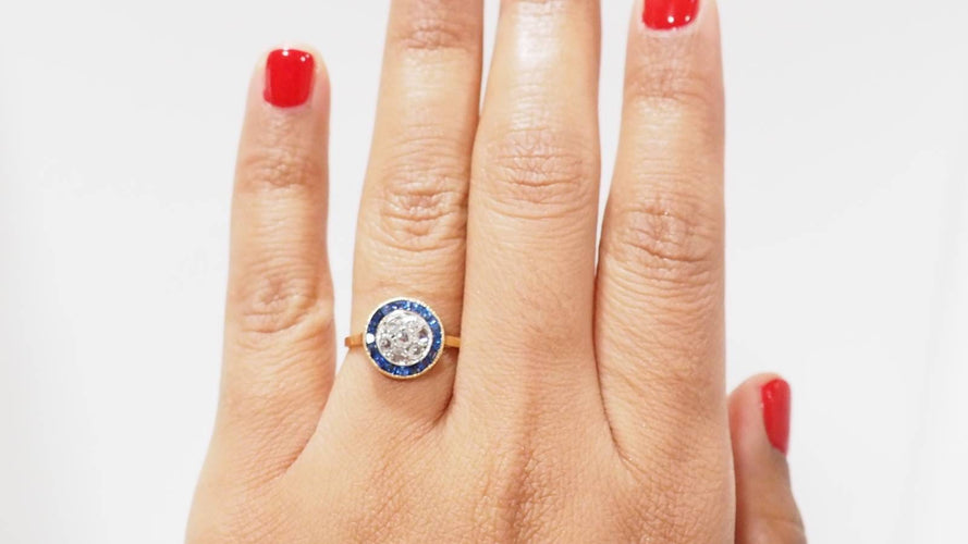 Bague 54 Bague ancienne en or jaune saphirs calibrés et diamants 58 Facettes 32179