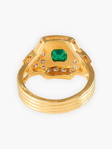 Bague Bague Or Jaune Emeraude Et Pavage De Diamants 58 Facettes HS19943