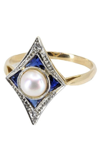 Bague BAGUE ART-DÉCO SAPHIRS PERLE ET DIAMANTS 58 Facettes 056201