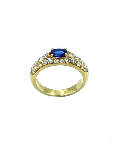 Bague BOUCHERON. Bague vintage or jaune, saphir et diamants 58 Facettes