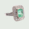 Bague 57 Bague platine de style rétro avec diamants et émeraude centrale 58 Facettes Q950A (912)