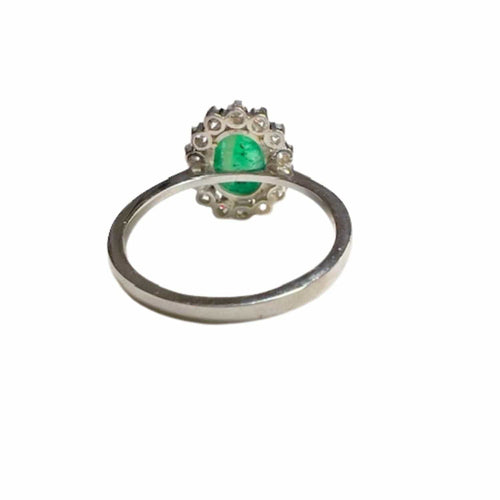 Bague 55 Bague rosace en platine de style Art Déco avec diamants et émeraude 58 Facettes Q12B