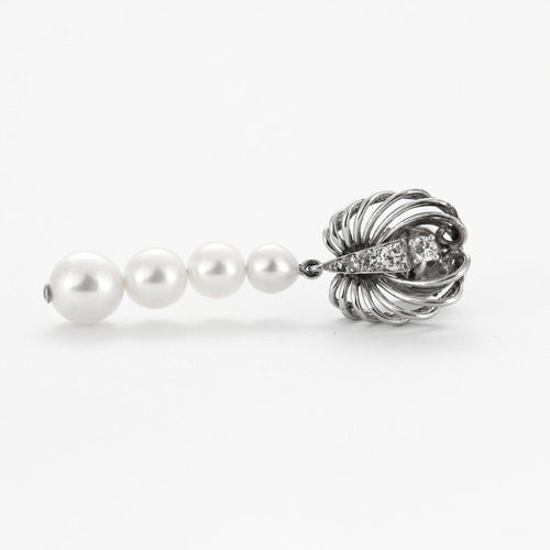 Boucles d'oreilles Pendants d'oreilles perles et diamants sur or gris 58 Facettes