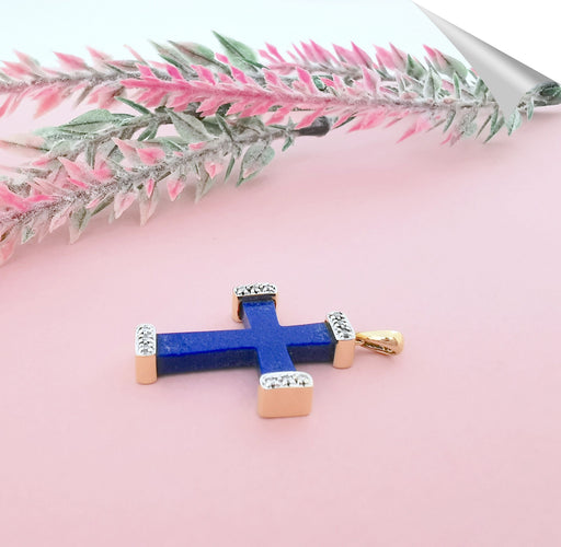 Pendentif GARLAND - Pendentif Croix Lapis-lazuli & Diamants 58 Facettes AA 1572