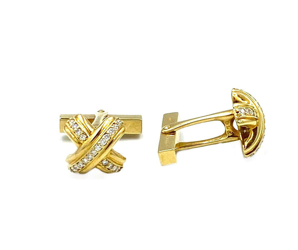 Boutons de manchette Tiffany’s & Co. Boutons de manchette or jaune et diamants 58 Facettes