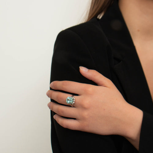 Bague 54 Bague Aigue-Marine, Diamants 58 Facettes