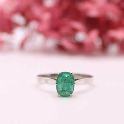 Bague Solitaire or blanc Emeraude ovale 58 Facettes