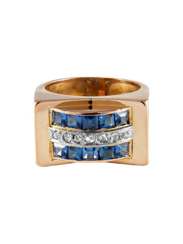 Bague Bague " Tank " Or Rose et Platine 58 Facettes
