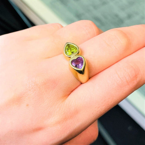 Bague 58 Bague Double Cœur Améthyste Péridot 58 Facettes 20400000613