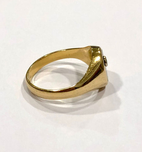 Bague 57.5 Chevalière or jaune onyx et diamant 58 Facettes