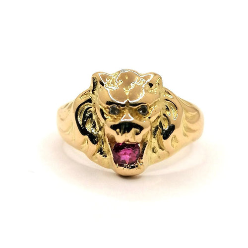 Bague Bague chevalière lion or jaune rubis 58 Facettes 2652