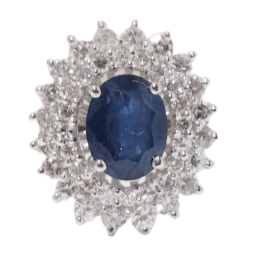 Bague 54 Bague en or blanc, saphir et diamants 58 Facettes F4952