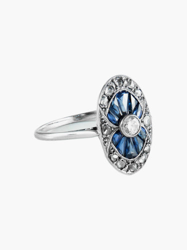 Bague Bague Art Déco Or Platine Saphirs Diamants 58 Facettes