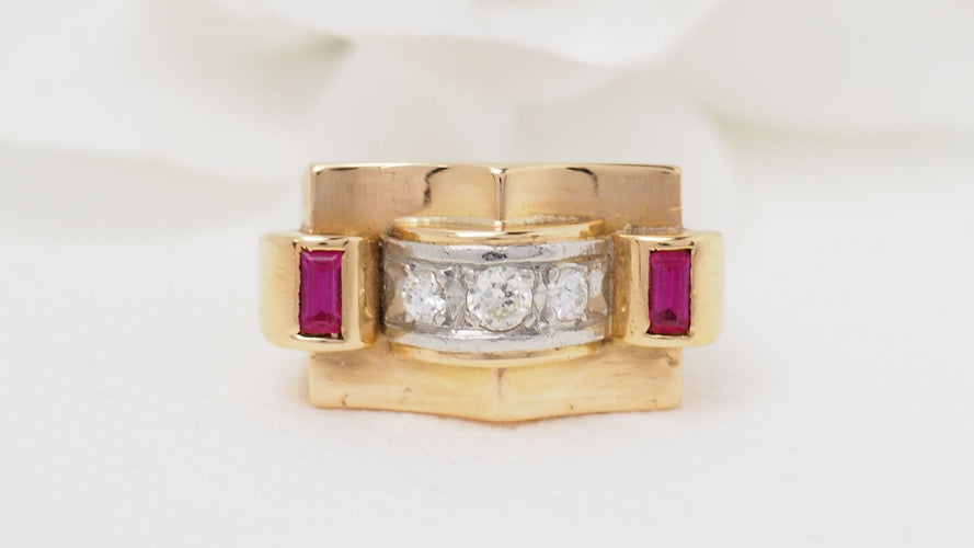 Bague 51 Bague Tank Or jaune Diamants Rubis 58 Facettes 29450
