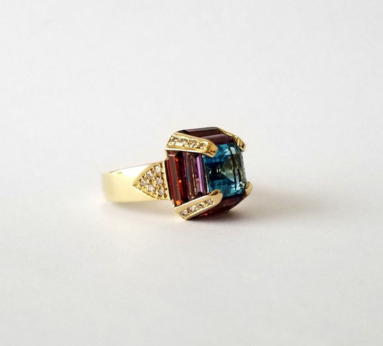Bague Bague Topaze Améthystes Grenats Diamants 58 Facettes