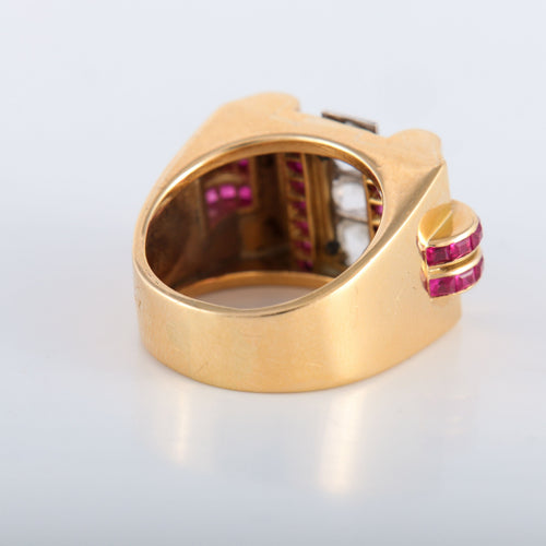 Bague 52 Bague Tank Diamants et pierres rouges 58 Facettes