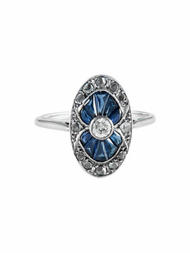 Bague Bague Art Déco Or Platine Saphirs Diamants 58 Facettes