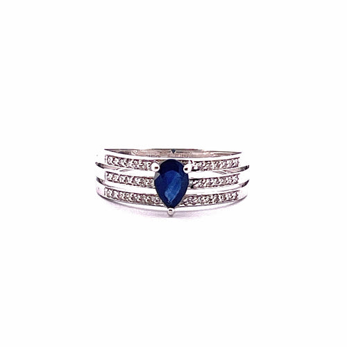 Bague 54 Bague Or blanc Saphir poire Diamants 58 Facettes