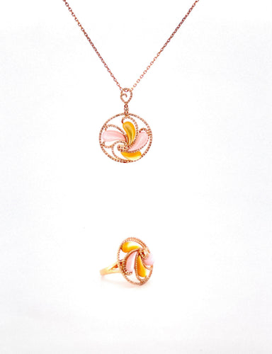 Bague Parure or rose Pierres de lune Diamants 58 Facettes