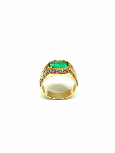 Bague Bague or jaune émeraude ovale et diamants 58 Facettes