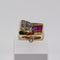 Bague 53 Bague Tank or jaune pierres rouges 58 Facettes