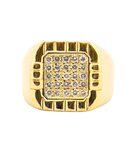 Bague 58 Chevalière vintage or massif 18 carats et diamants 58 Facettes