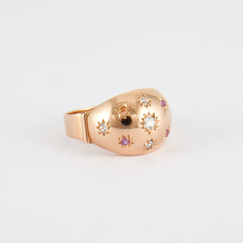 Bague 54 Bague boule, rubis, diamants, or jaune 58 Facettes
