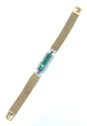 Bracelet Bracelet vintage 2 ors, émeraudes et diamants 58 Facettes