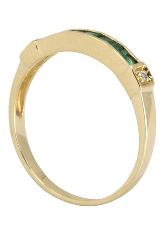 Bague DEMI-ALLIANCE ÉMERAUDES ET DIAMANTS 58 Facettes 042791