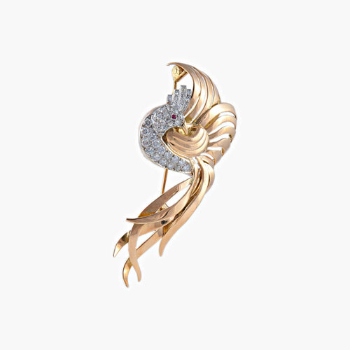 Broche Broche Paon Or rose et Diamants 58 Facettes 0