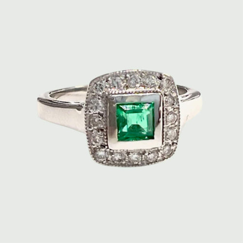 Bague Bague en platine de style ART DÉCO avec diamants et émeraudes 58 Facettes Q961A