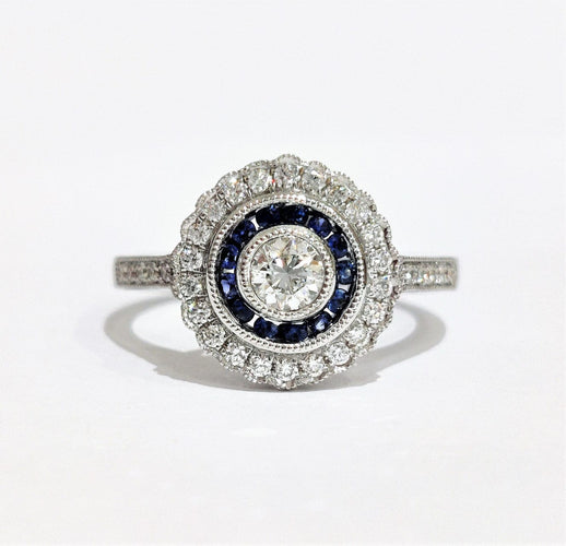 Bague 54 Bague style art déco saphirs et diamants 58 Facettes 1-847/2