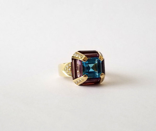Bague Bague Topaze Améthystes Grenats Diamants 58 Facettes